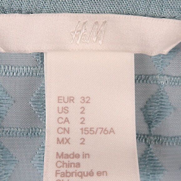 H&M BLUE LONG SLEEVE V NECK SHEER DETAIL TOP SIZE 2 - Picture 2 of 10